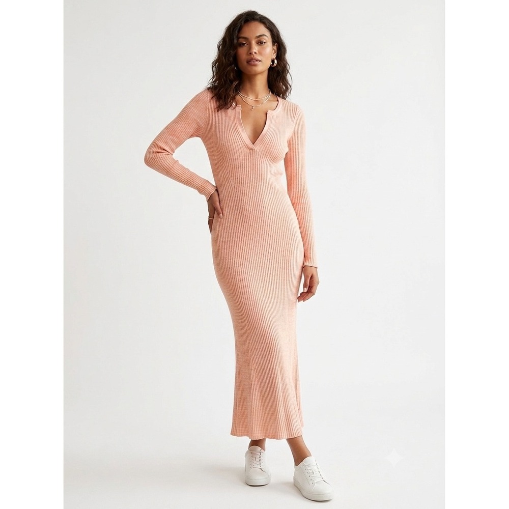 Daily Practice Anthropologie Peach Ribbed Mermaid Hem Sweater CasualChic DressXS